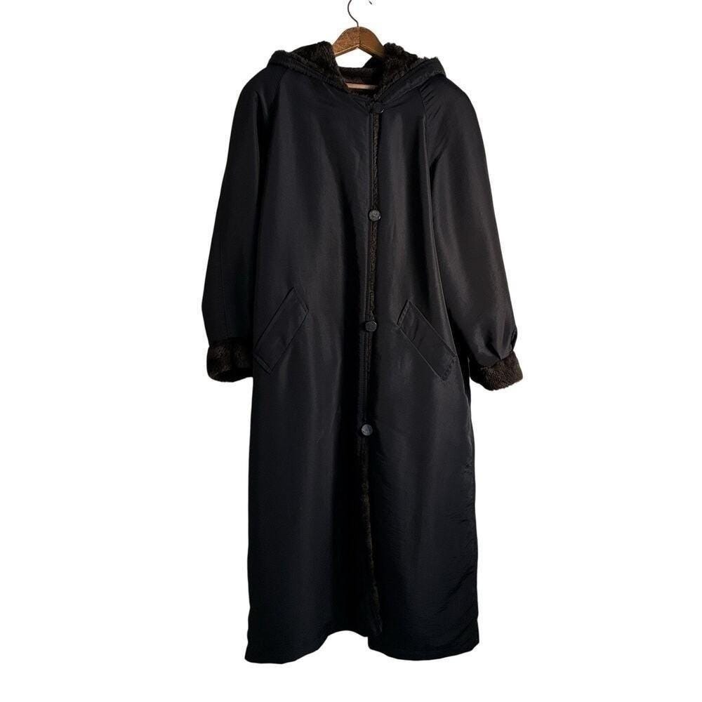 Coat Petite L Brown vintage  Retro Dark Fairy Reversible Hooded Winter